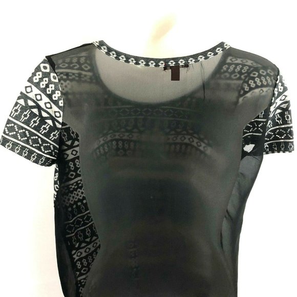 Bongo Sheer Hi Low Embellished Top Small Black Gray Short Sleeve - Picture 6 of 8